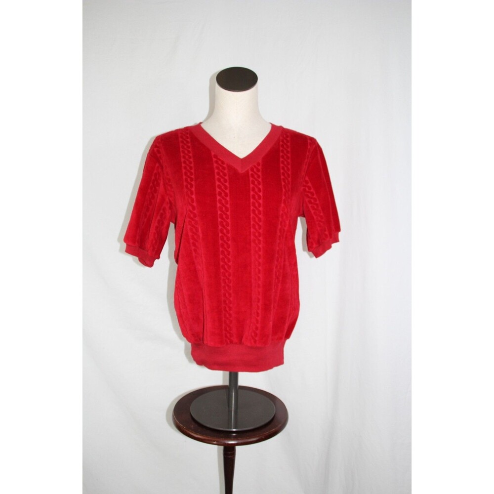 Niki Lu Vintage 70s Terry Cloth Unisex V-neck Pullover Top Shirt Blouse Size SM